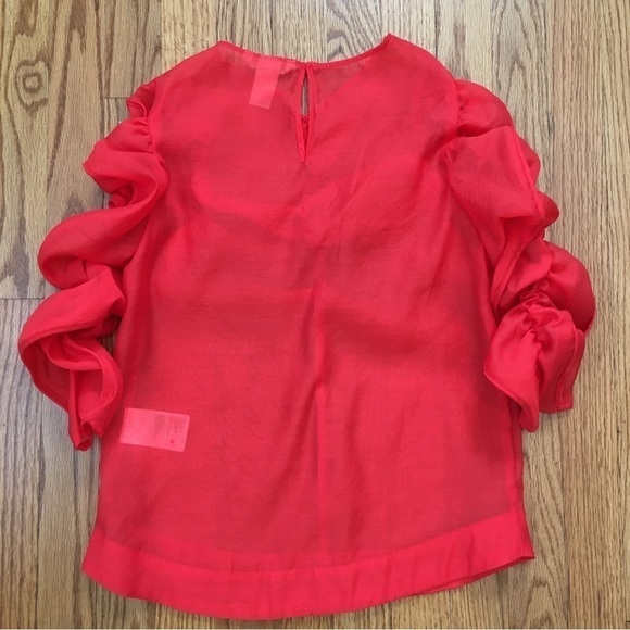 H&M Georgette Red Top V-neck Puff sleeves blouse - Picture 16 of 16